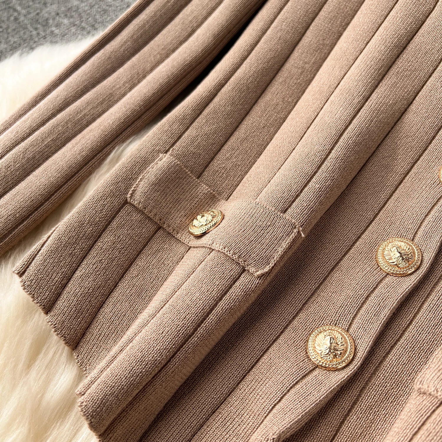 Knitted Metal Button Vest+V Neck Long Sleeves Cardigans+Wide Legs Pants Stripe Three Pieces Sets