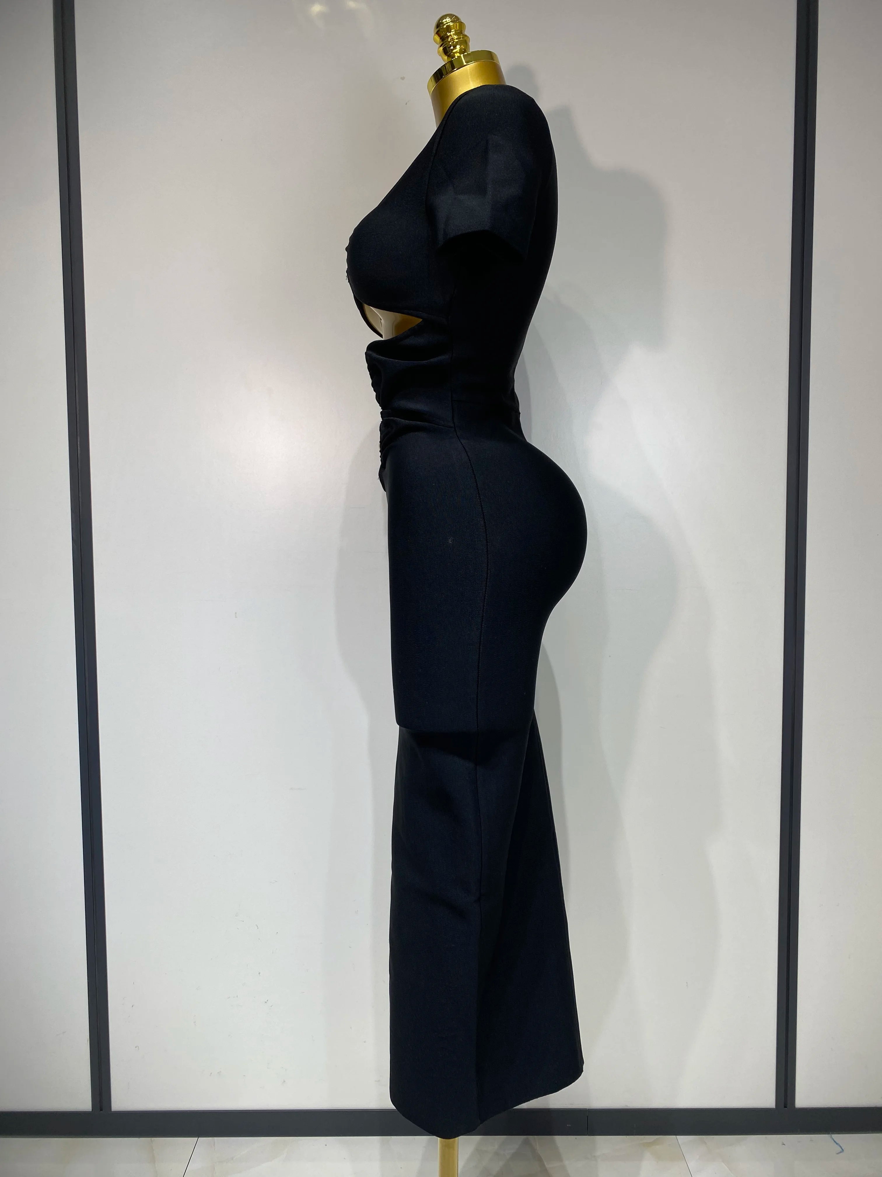 Cut Out Short Sleeve Bandage Bodycon Long Dress