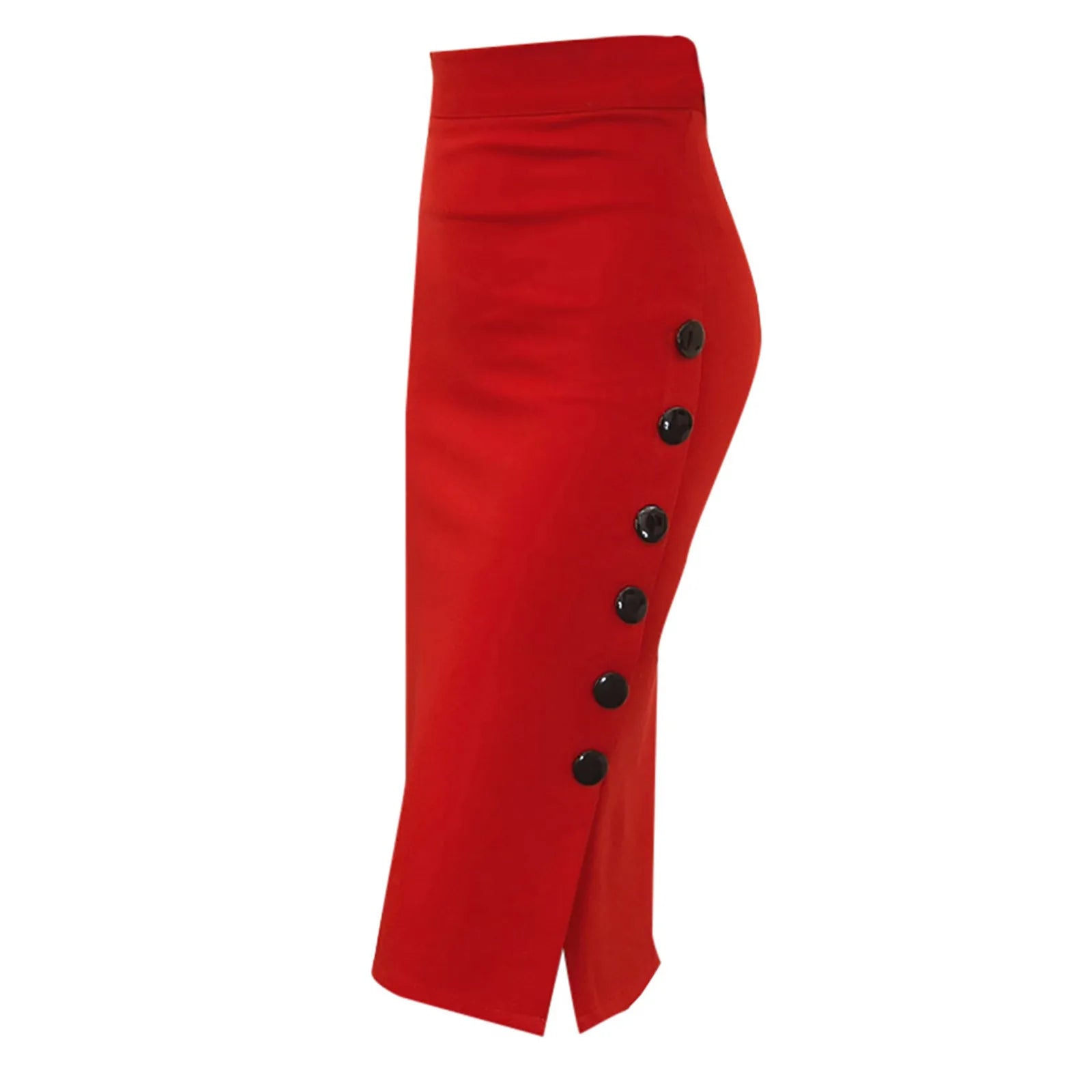 High Waisted Button Split Office Pencil Skirt