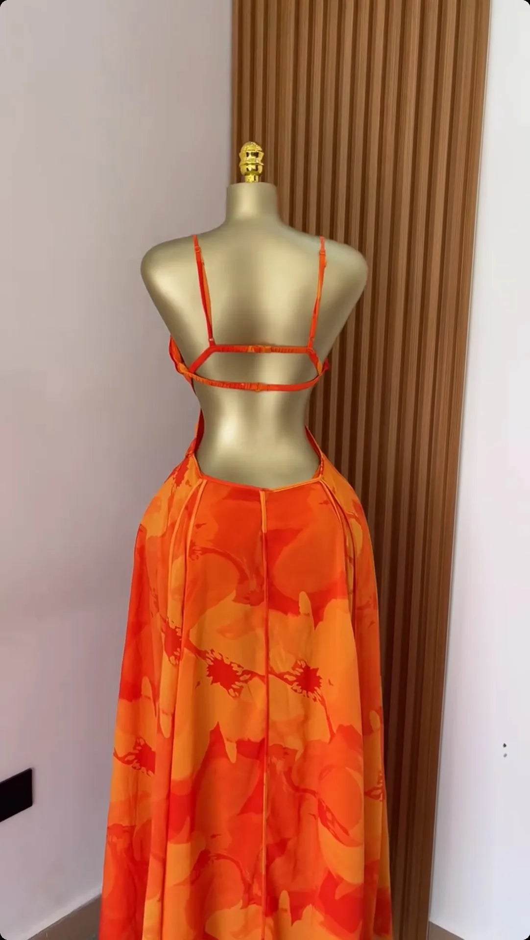 Floral Printed Strap Backless Swing Maxi Long Dress