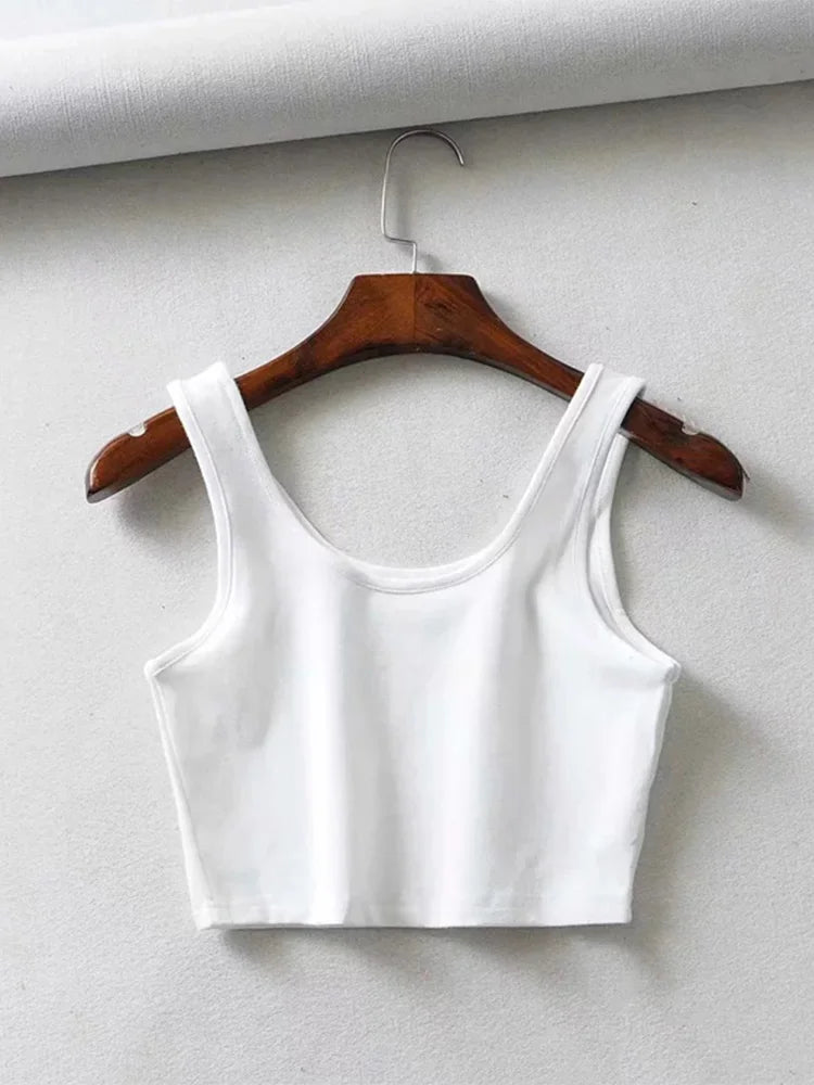 crop tops sleeveless short cotton u collar knitted Tank Top