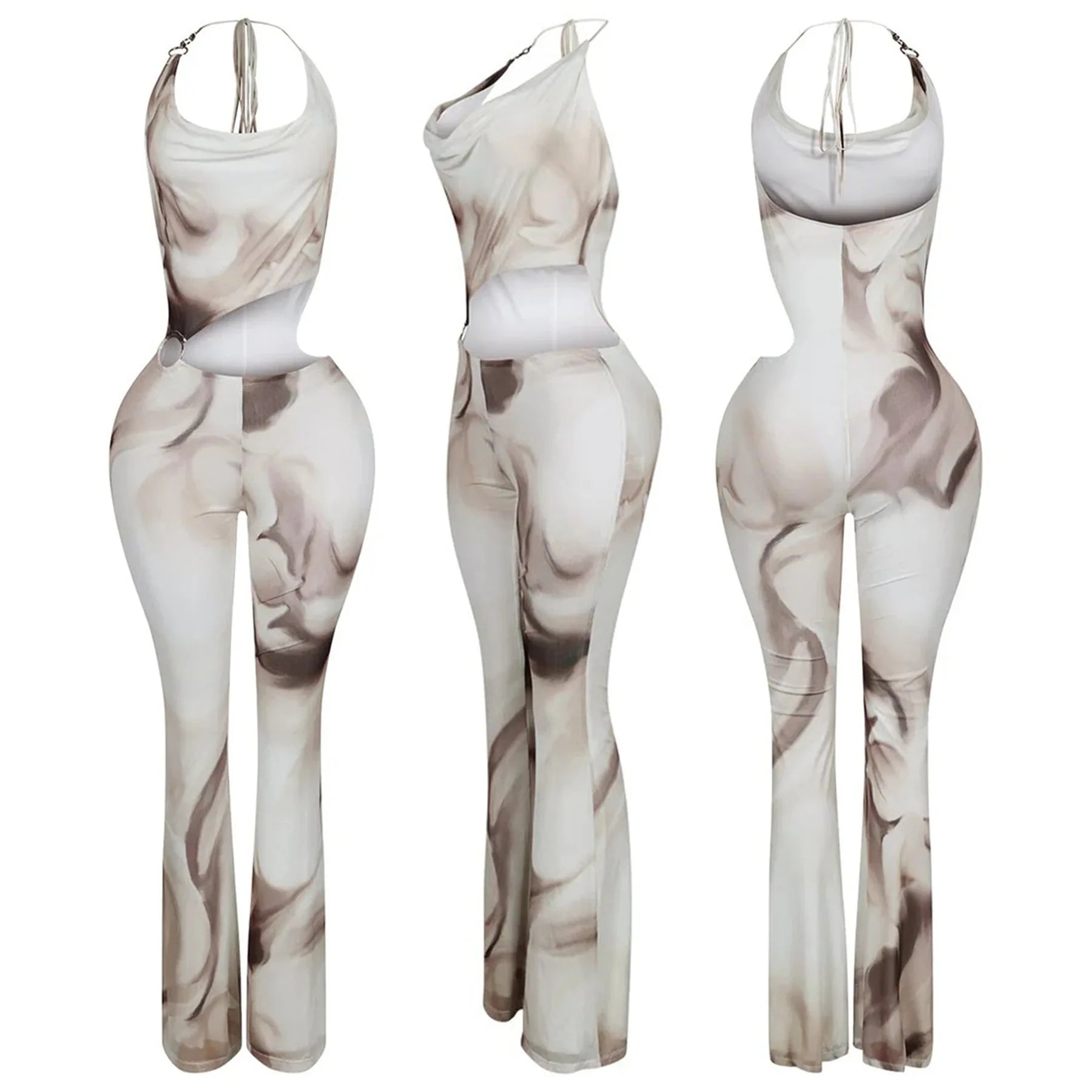 Sleeveless Pile Collar Halter Hollow Out Jumpsuits
