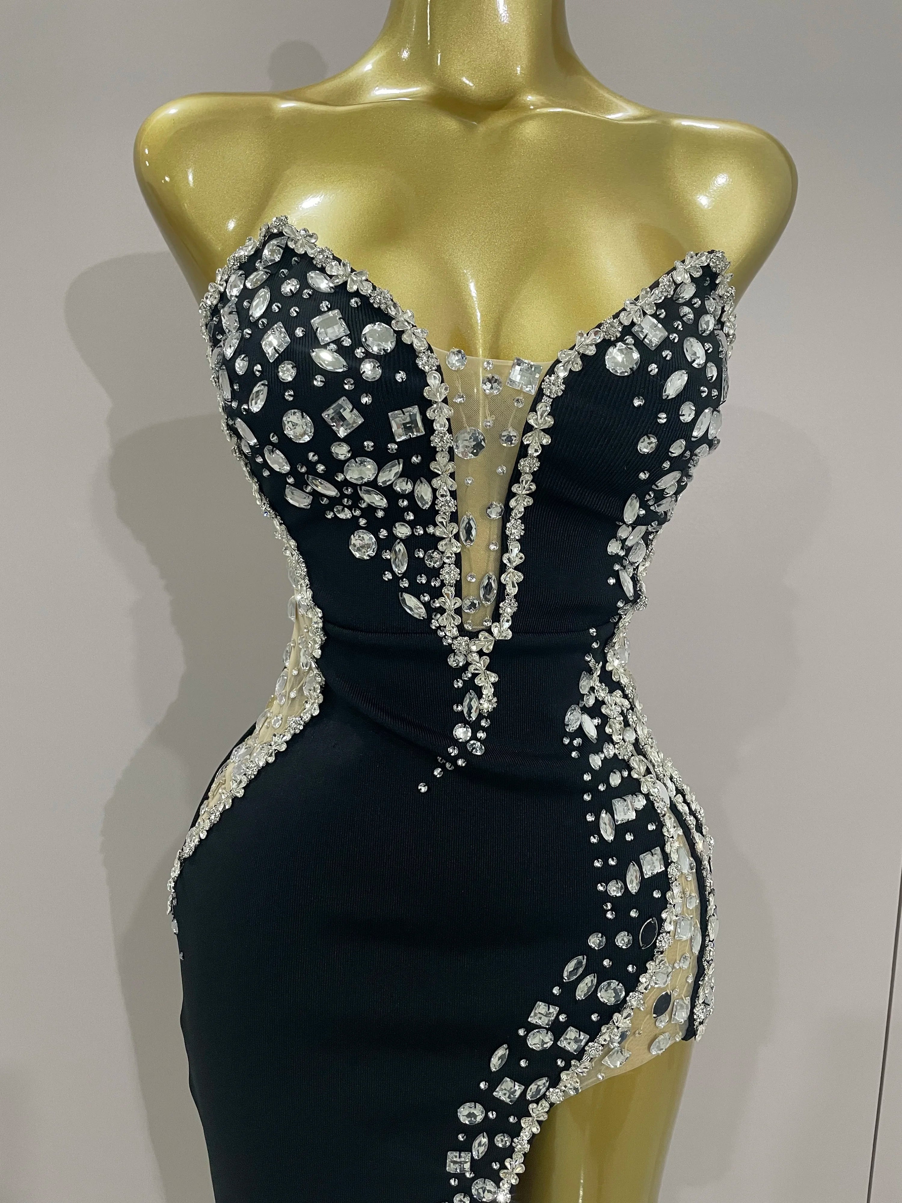 Strapless Shinning Rhinestones Bodycon Bandage Long Dress