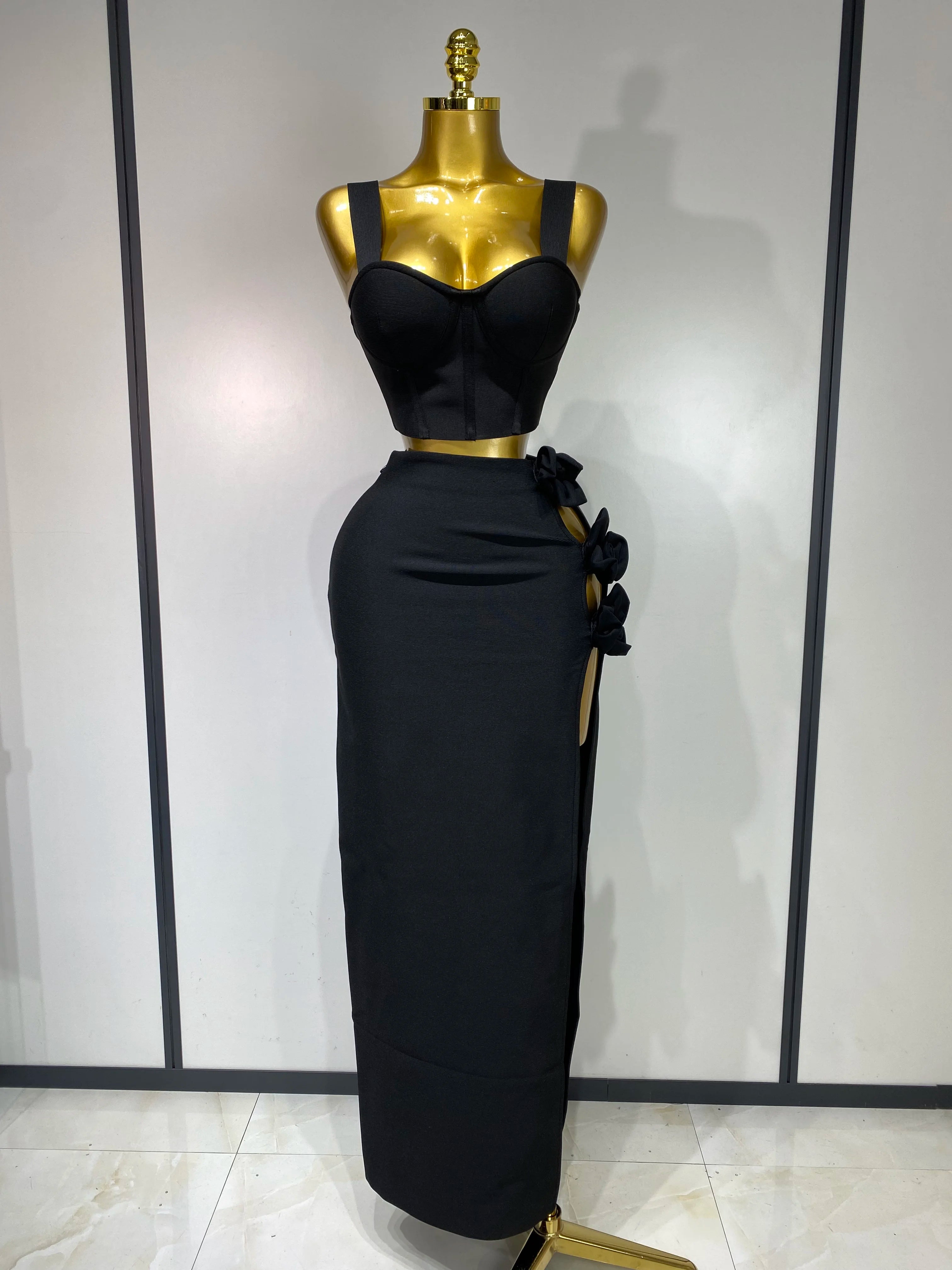 Elegant Tight Bodycon Bandage Long Two Piece Skirt And Top