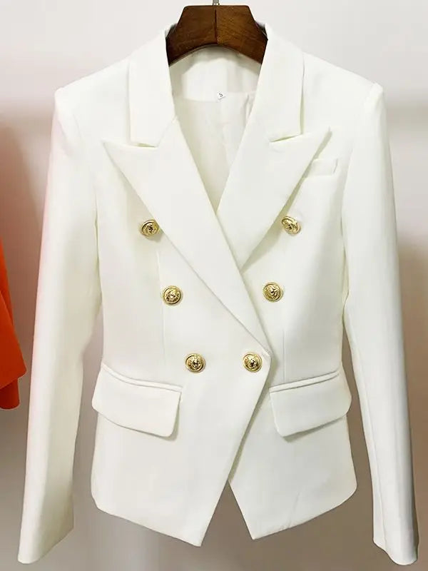 Classic Double Breasted Metal Lion Buttons Blazer