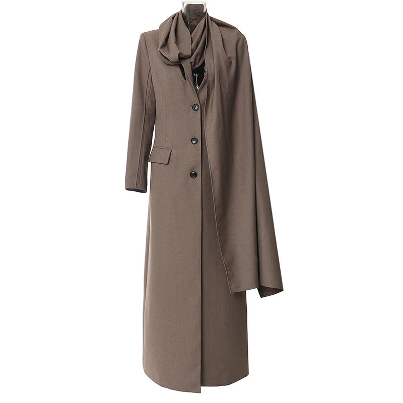 Irregular Scarf Elegant Blazer Lapel Long Sleeve Loose Jacket