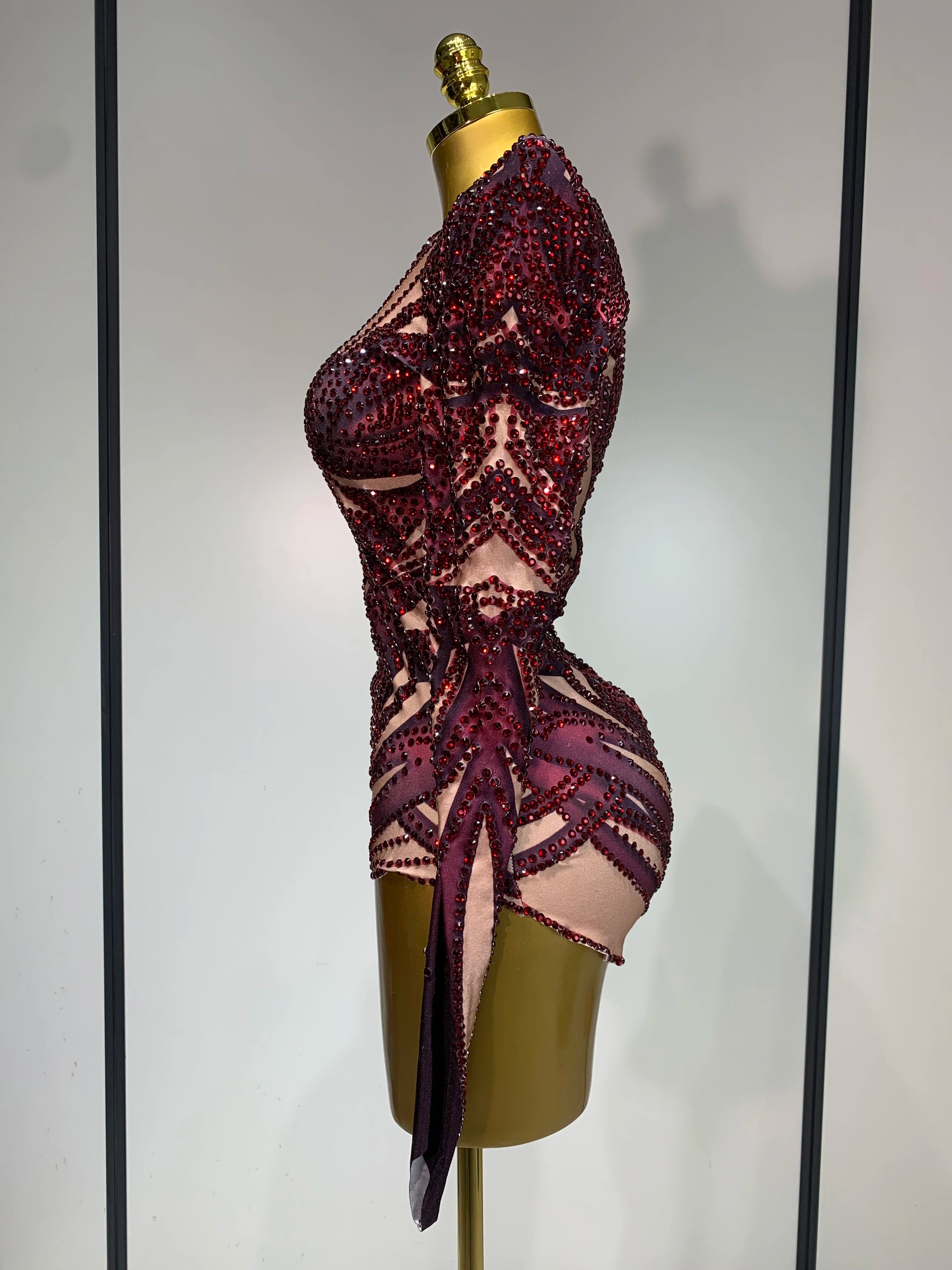 Sparkly Crystal Rhinestone Leotard Dancer Performance Nightclub Singer Stage Outfit