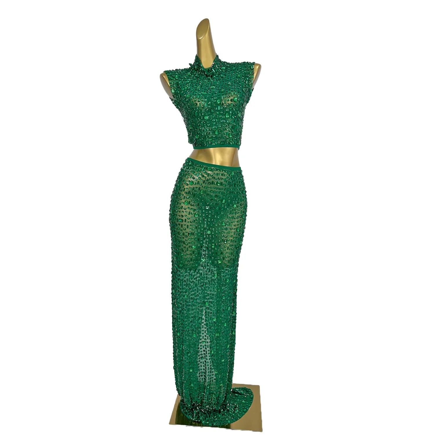 Sparkly Diamonds Crop Top Long Skirt 2-PCS Set