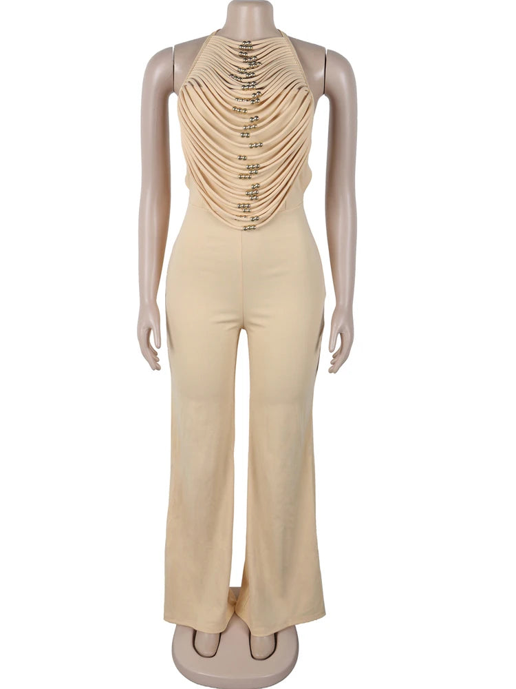 Beaded Fringed Palazzo Jumpsuits