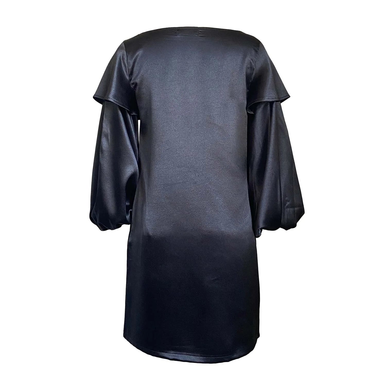 Elegant Office Dresses O Neck Full Sleeve Straight Mid Calf Satin  Midi Dress