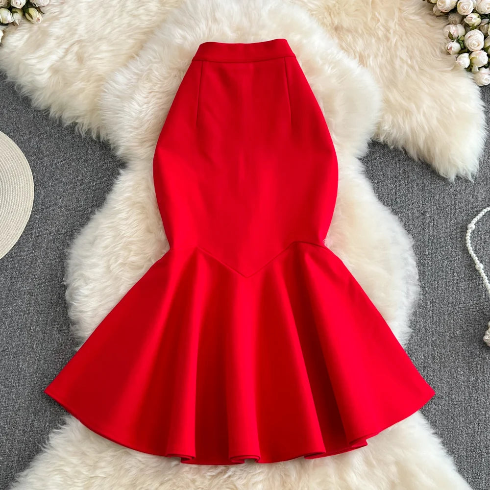 Irregular Mermaid Pleated Ruffle Mid-length Skirts