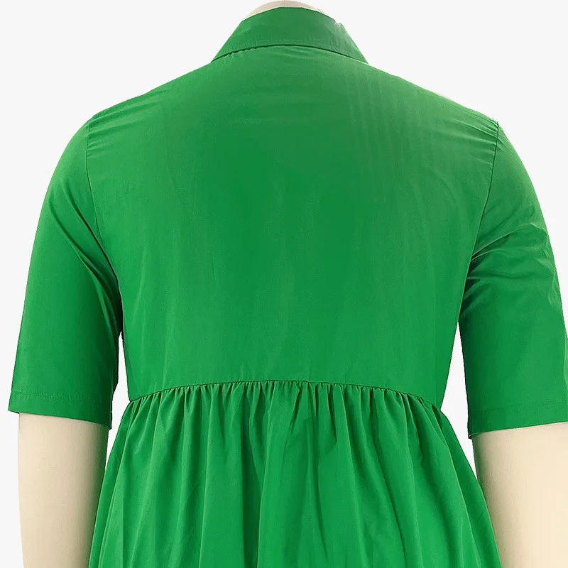 Ruffles Hem Big Swing Smock Shirt Dress