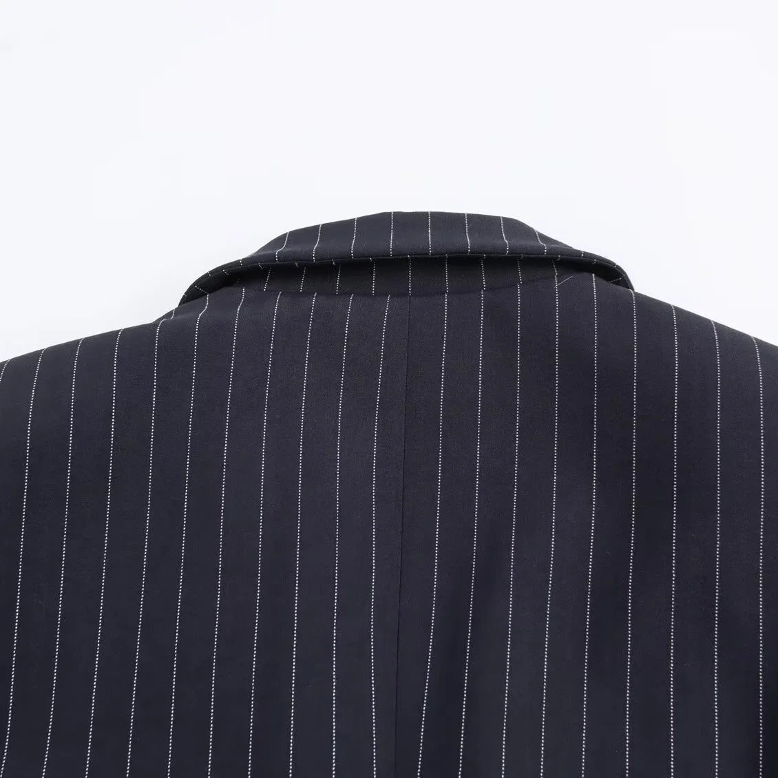 Loose Fine Stripes Long Sleeve Double-breasted Suits Blazer Coat