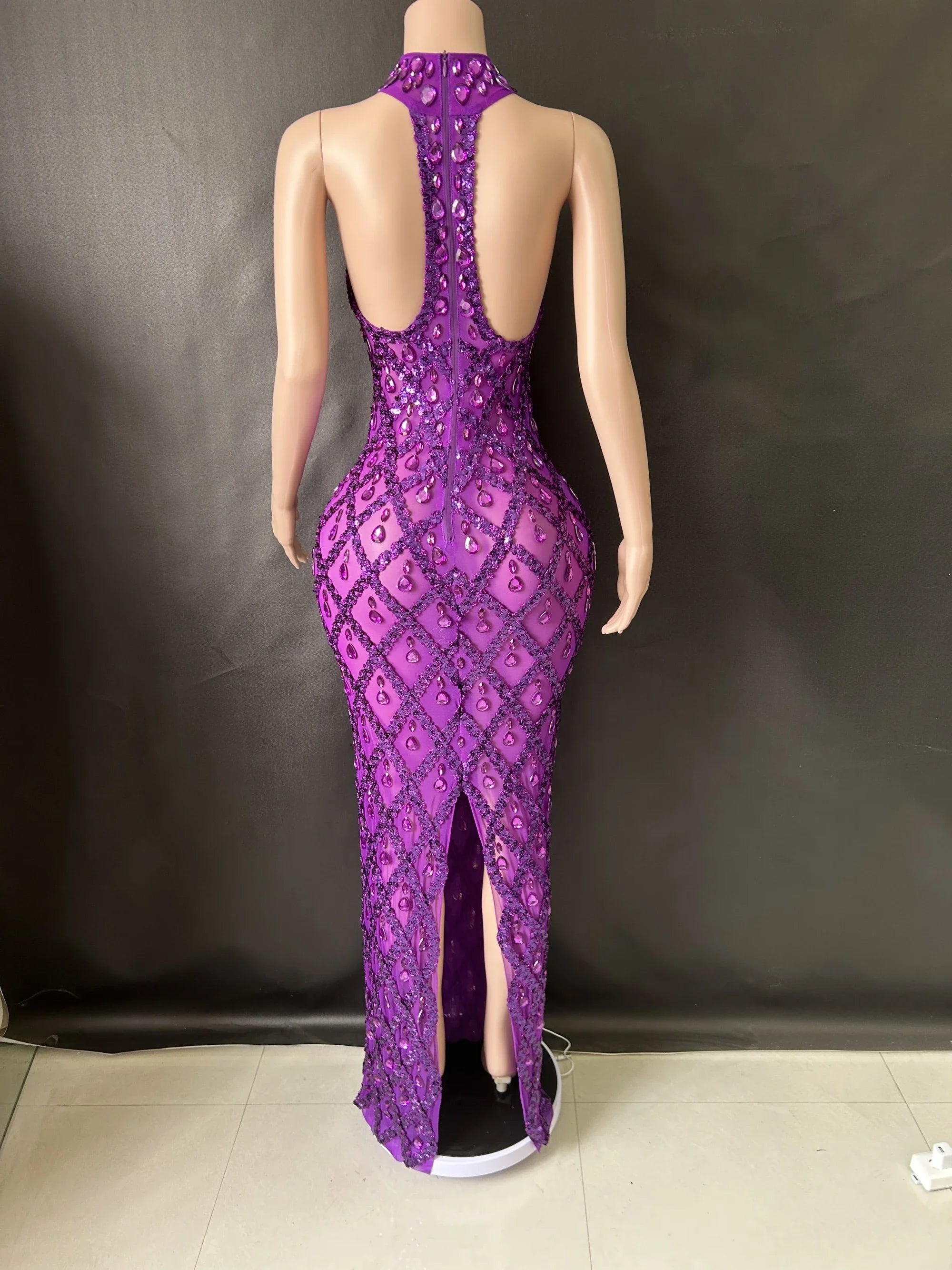 Prom Birthday Dress Transparent Rhinestone Sequins Dress
