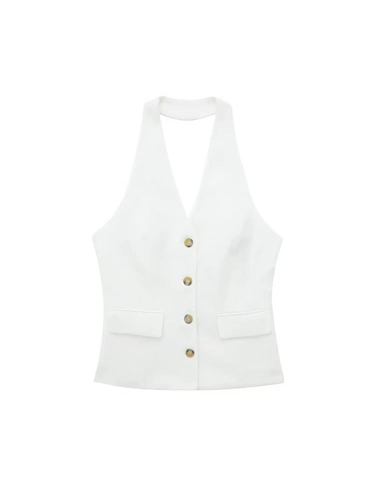 Single Breasted Vest + High Waisted Casual Trousers Set