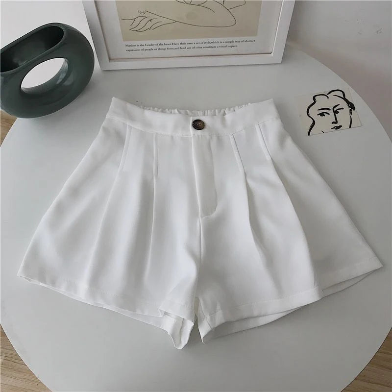 Casual Simple Korean Fashion Elastic High Waist Pleated Shorts