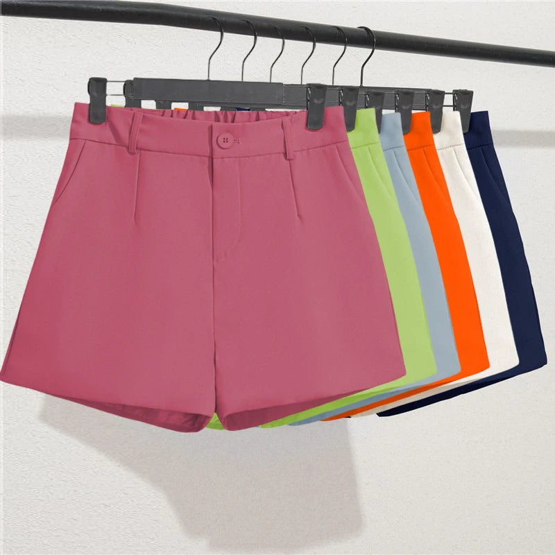 Solid Casual Elegant Office Lady Short Elastic Waist Basic All-match Loose Shorts