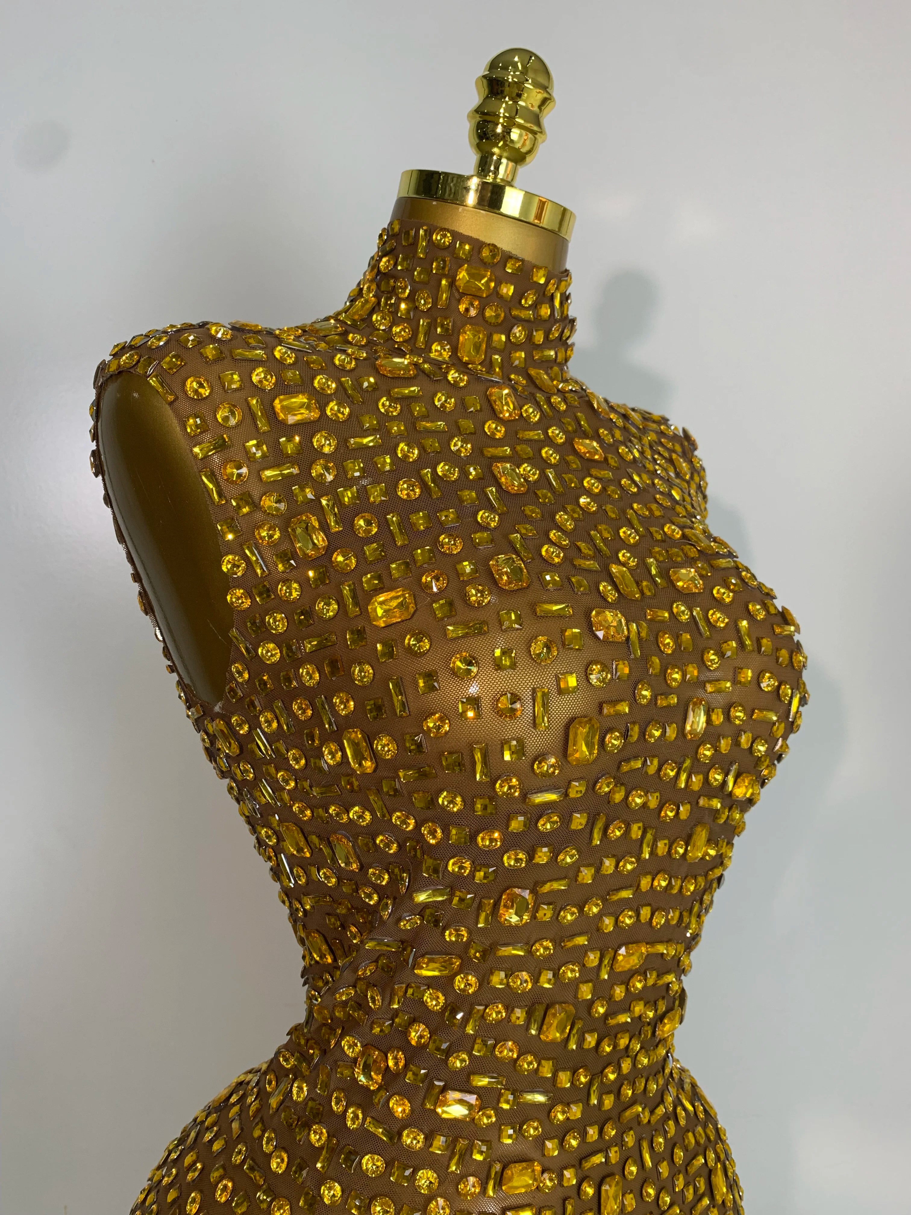Luxury Gold Rhinestone Sparkly Elegant Dress