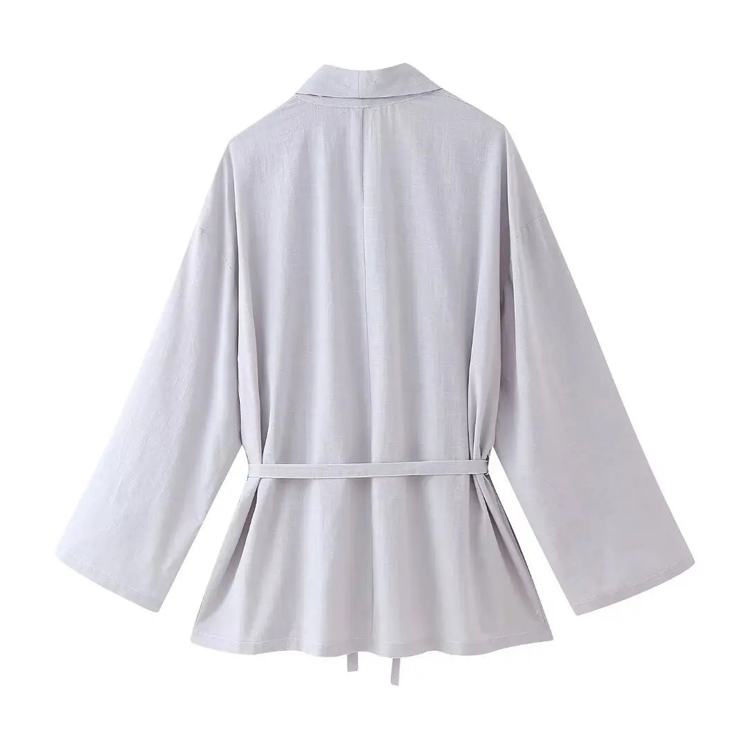 Long-sleeved Lapel Lace-up Kimono Jacket