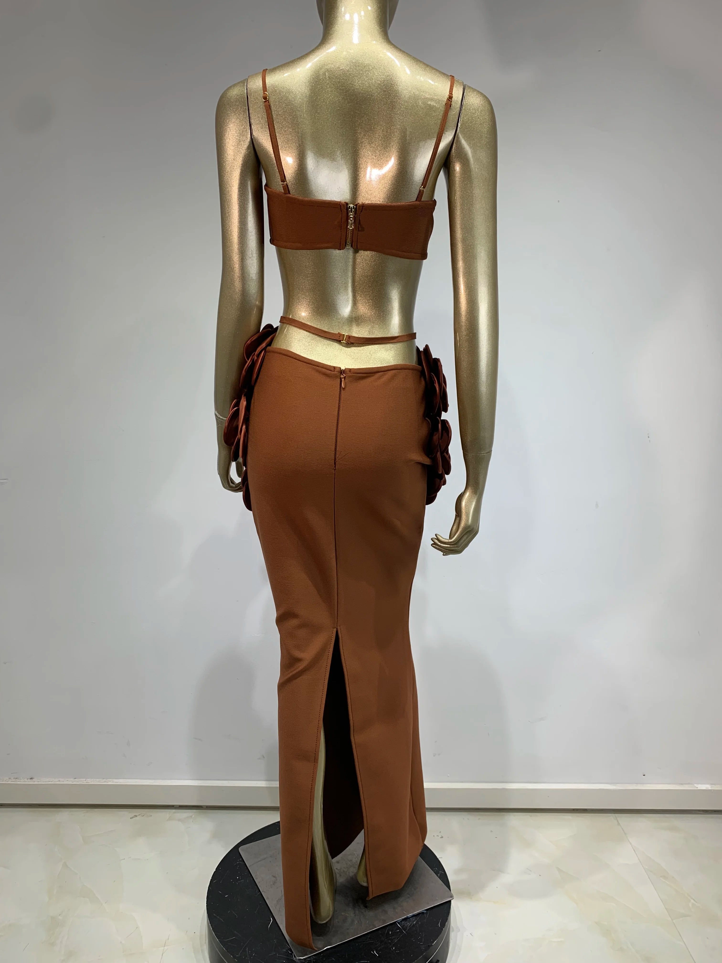 Backless Halter Maxi Long Bandage Skirt Set