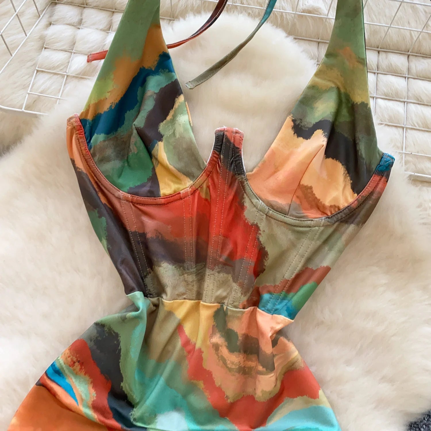 Irregular Sleeveless V Neck Slim Halter Split Bodycon Dress