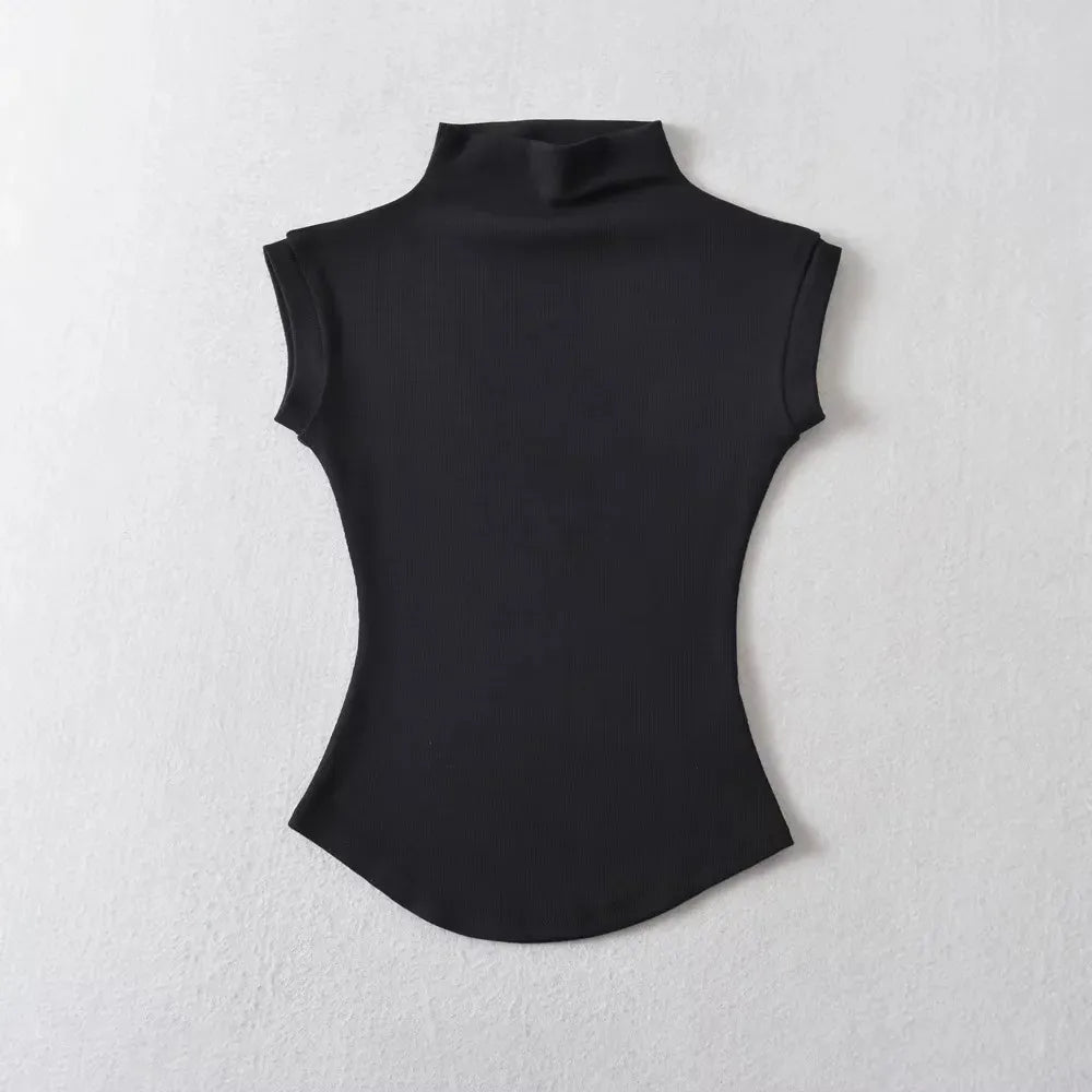 Turtleneck Sleeveless T-Shirts Tops Solid Slim Fit Pullovers Causal Tees Shirts