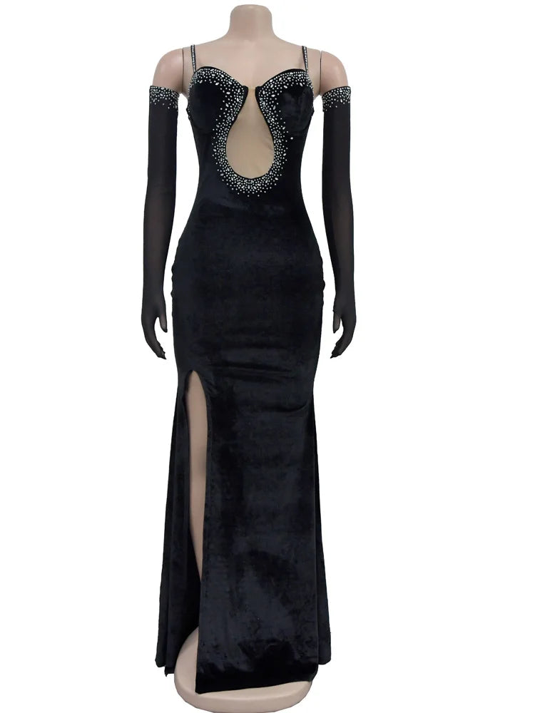 Luxury Sparkle Heartbeat Velvet Diamonds Maxi Dress