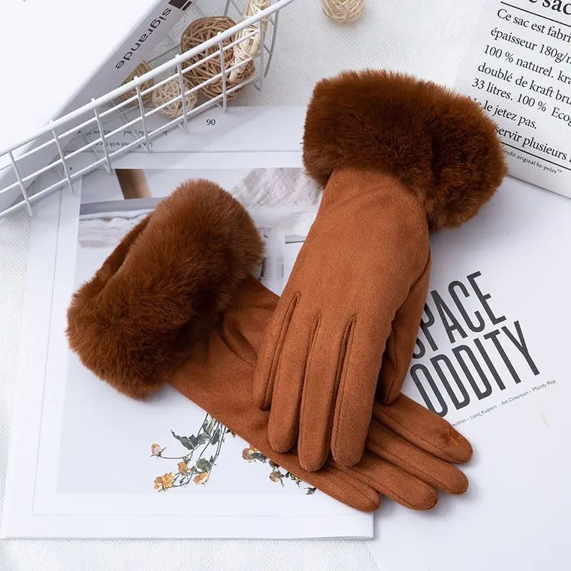 Faux Fur Suede Leather Touch Gloves