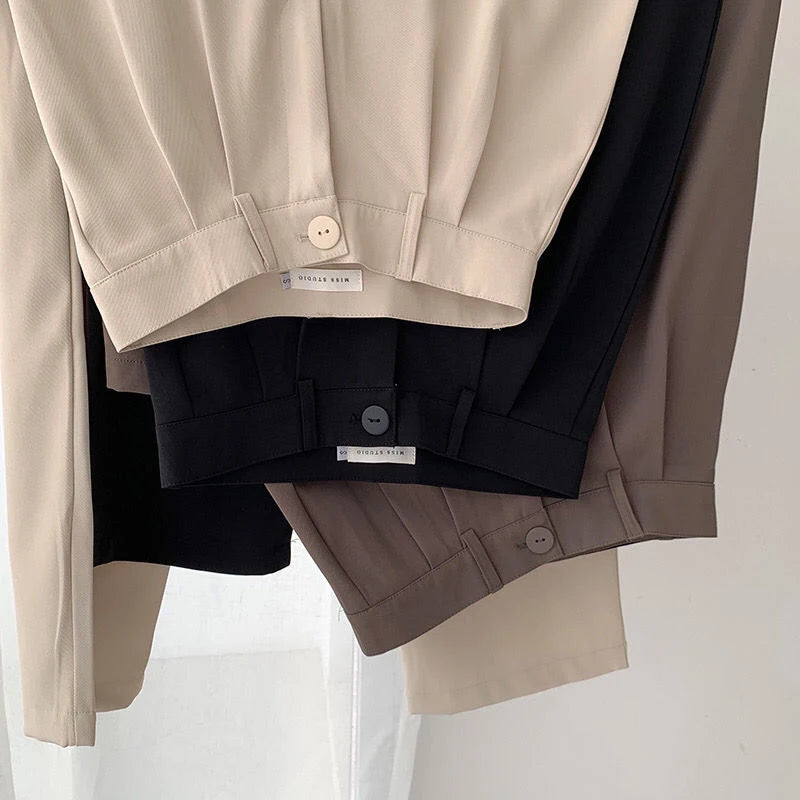 High Waist Trousers Casual Button Loose Pants