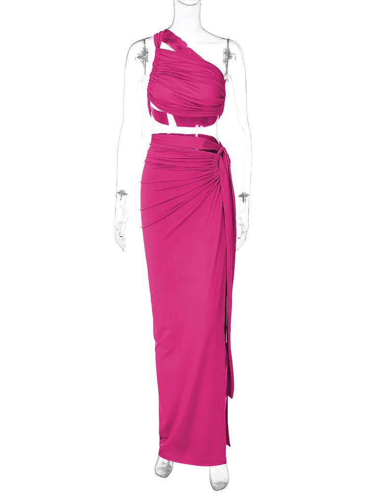 Sleeveless Asymmetric Bandage Lace Up Two Piece Set