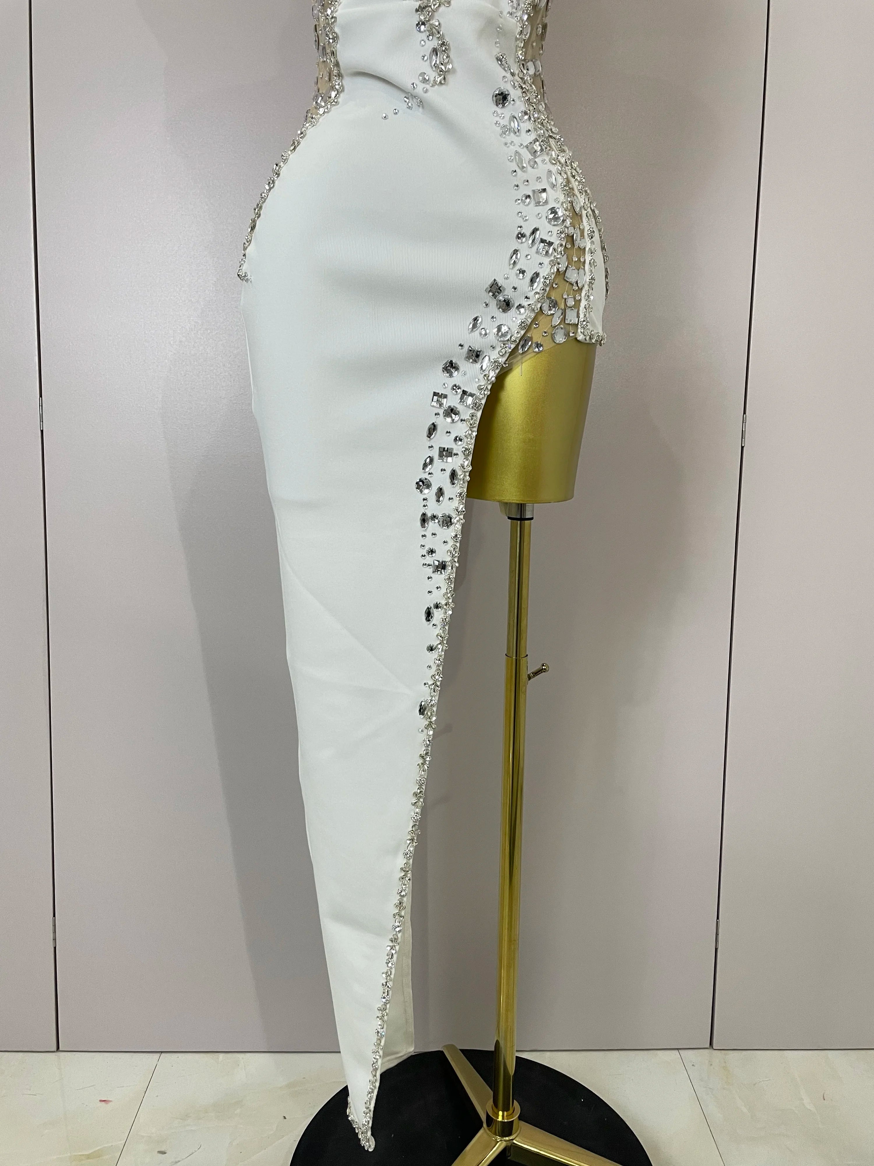 Strapless Shinning Rhinestones Bodycon Bandage Long Dress