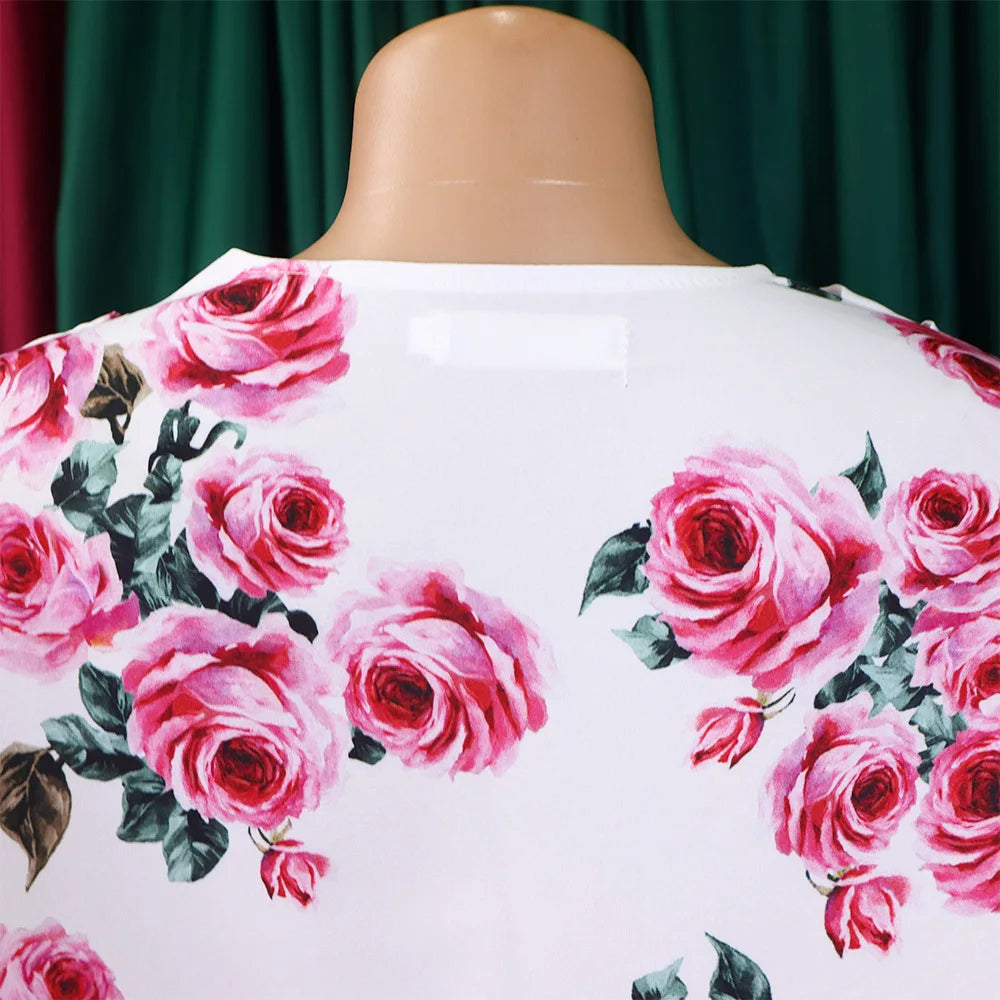 Two Piece Sets Slim Fit Print Floral Round Neck Lantern Sleeve Elegant Splice Wide Leg Long Pants