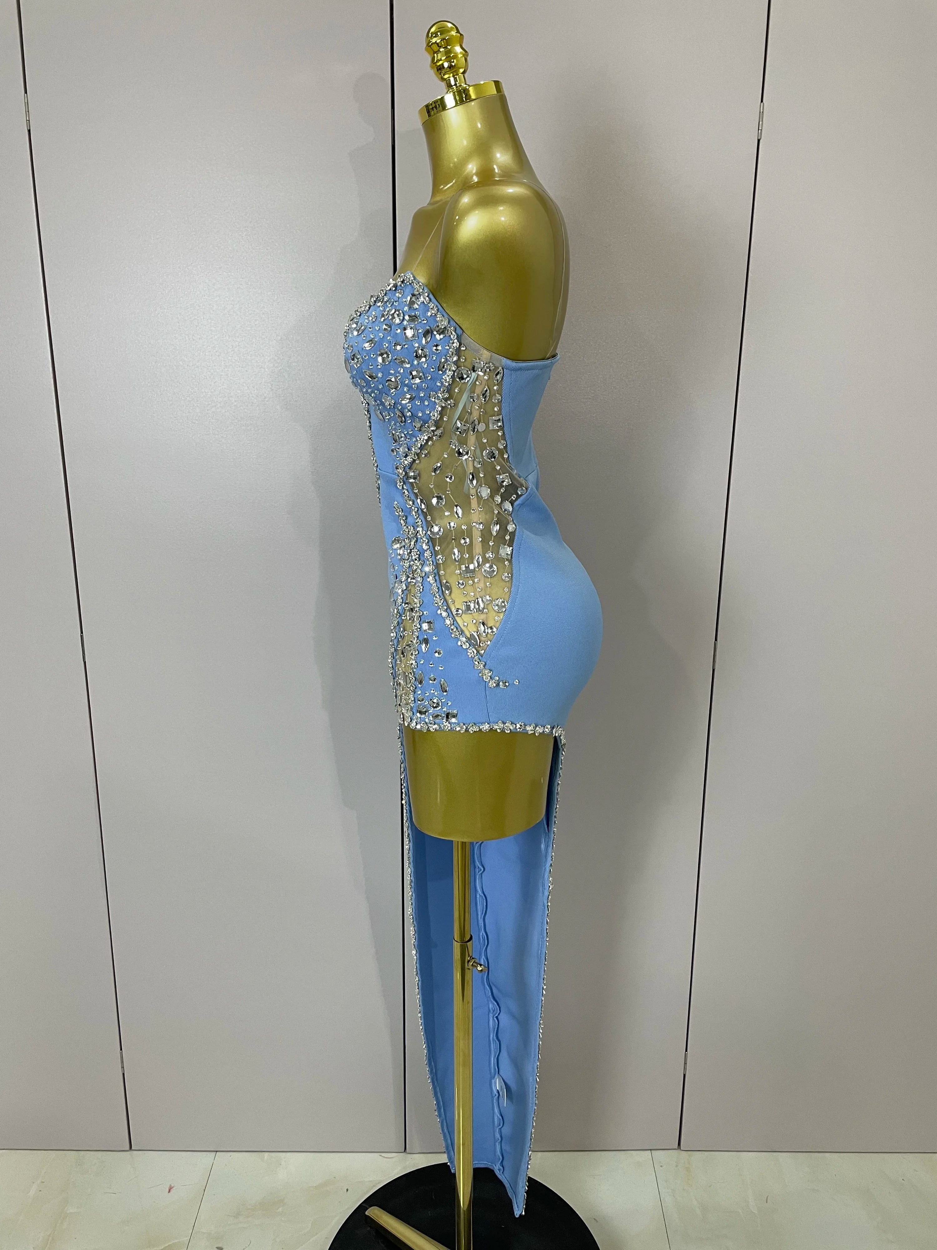 Strapless Shinning Rhinestones Bodycon Bandage Long Dress