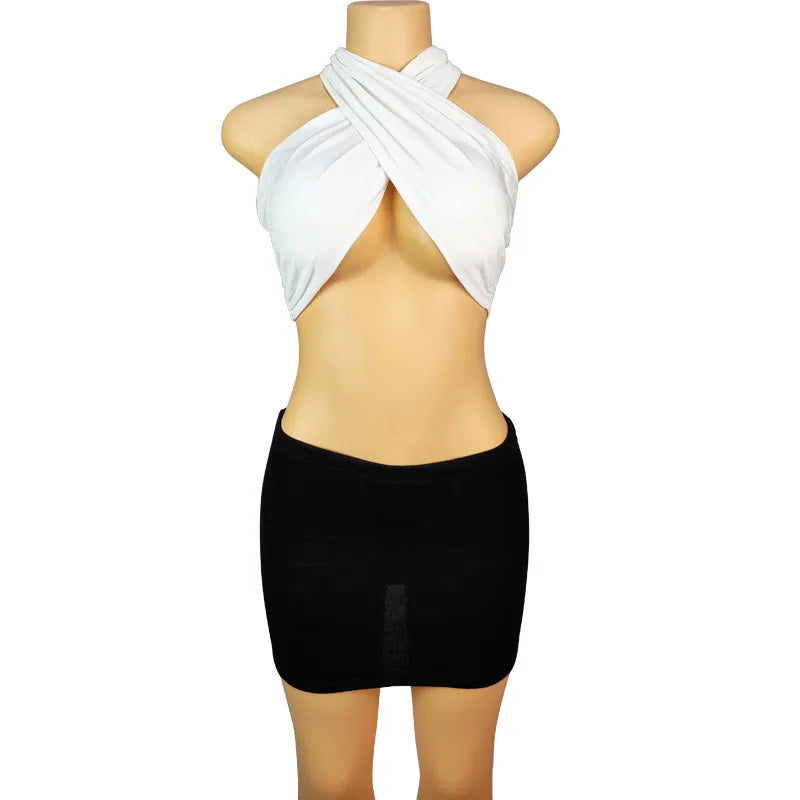 Backless Sleeveless Cross Bandage Halter Crop Tops
