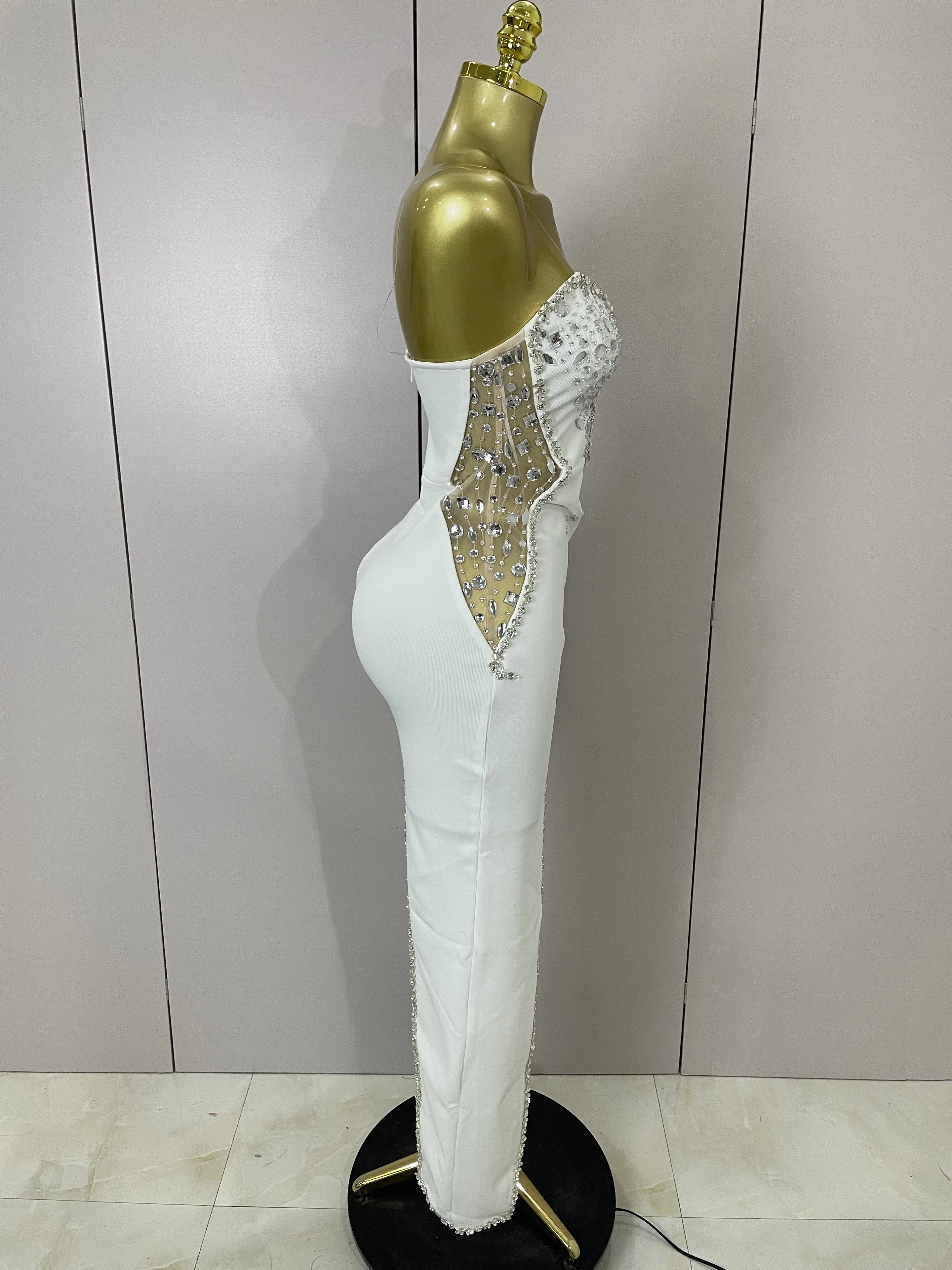 Strapless Shinning Rhinestones Bodycon Bandage Long Dress