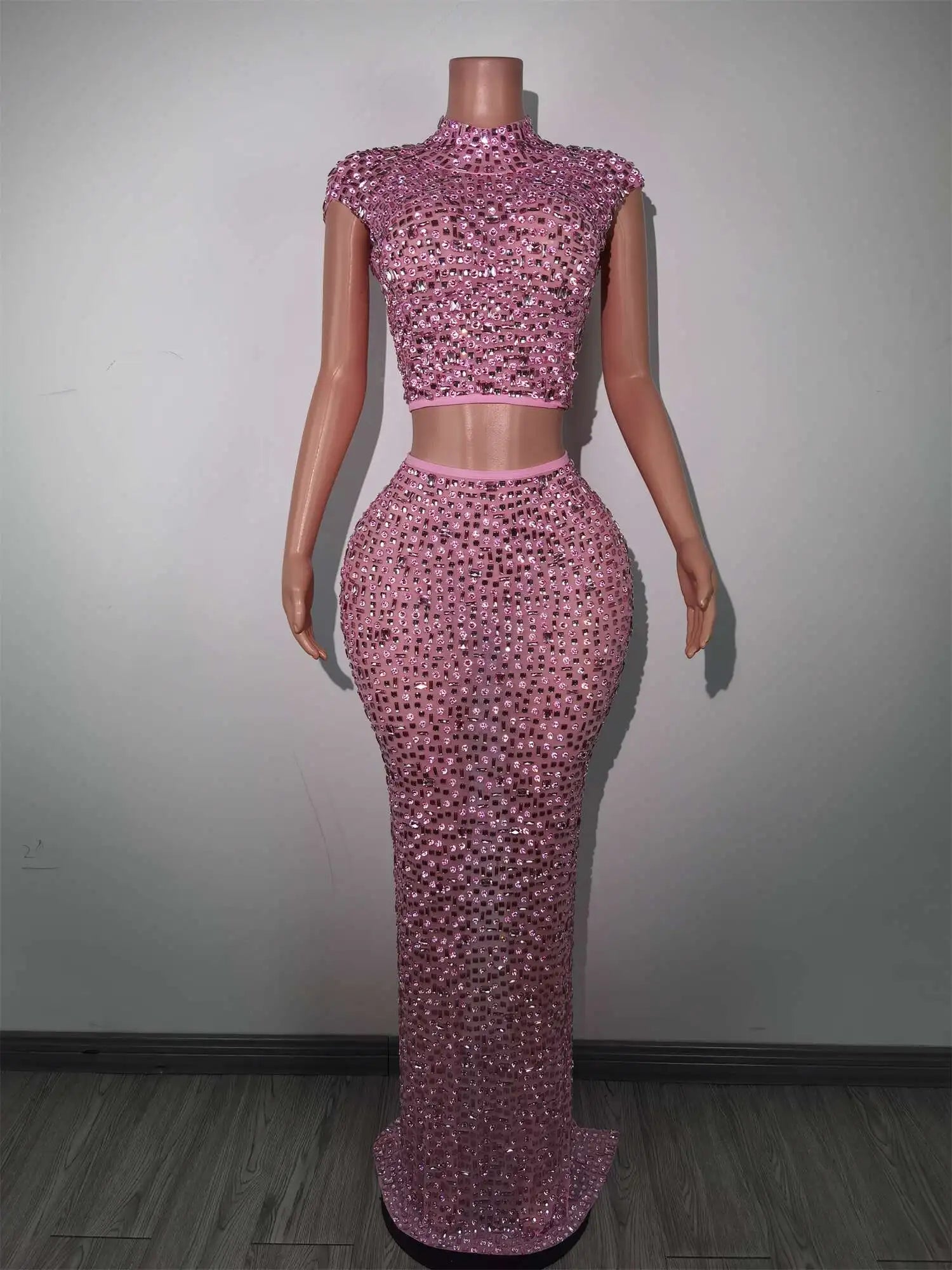 Sparkly Diamonds Crop Top Long Skirt 2-PCS Set