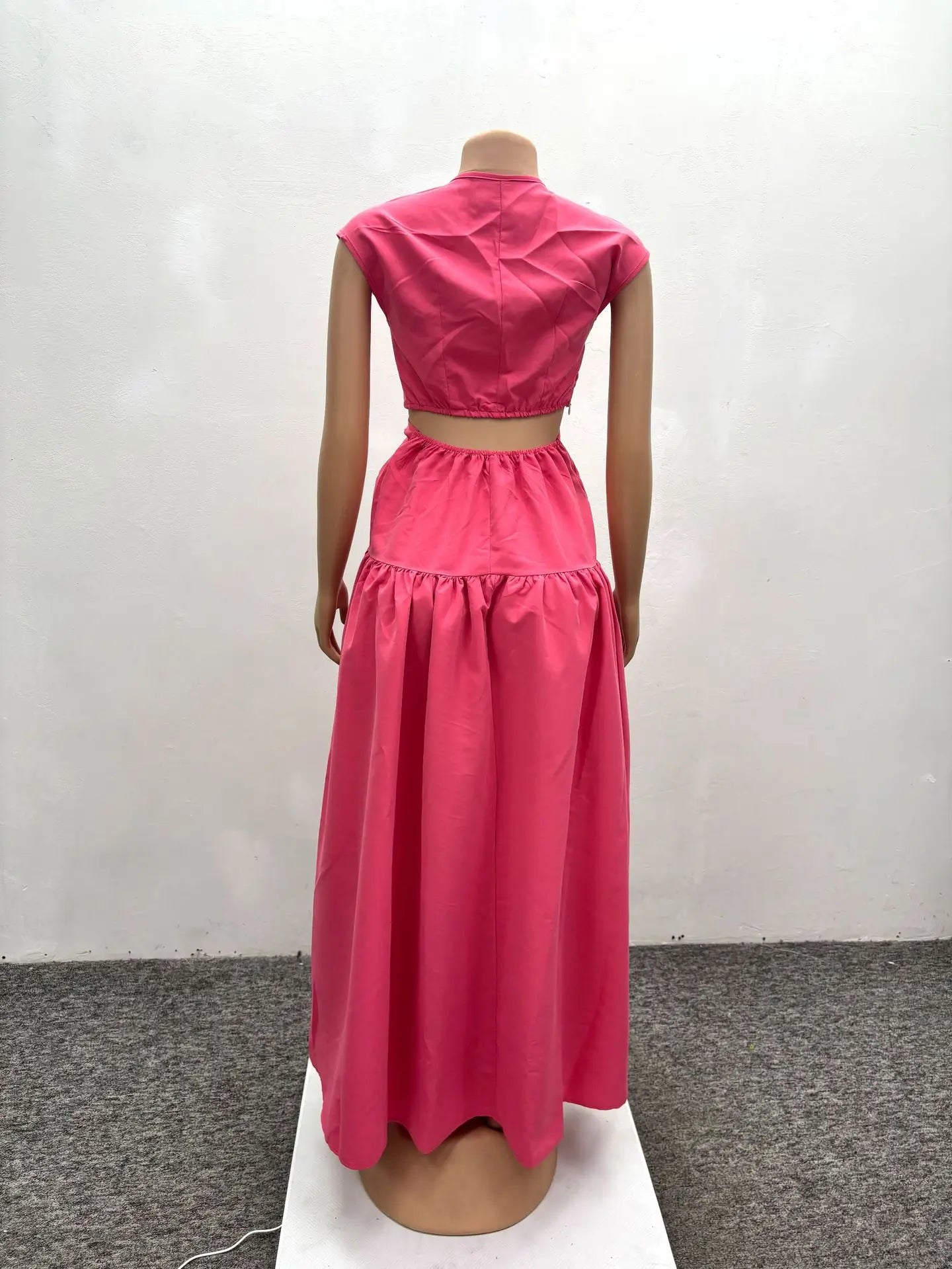 Short Sleeve Tie Up Open Waist Deep V-neck Maxi Long Dress