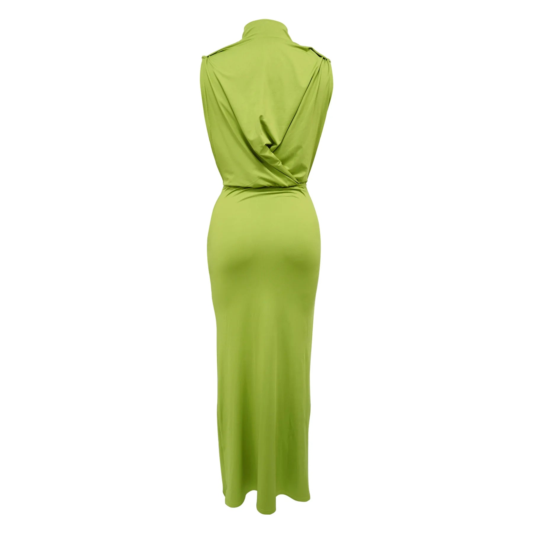 O-neck High Split Ruched Stacked Bodycon Midi Maxi Dress