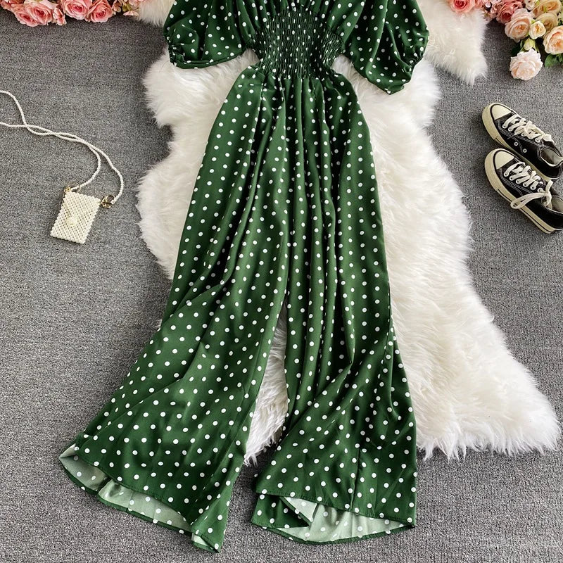 V Neck Dolman Sleeves Floral Print Wide Leg Jumpsuit