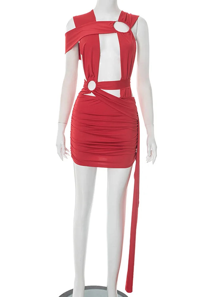 Cut Out O-Rings Metal Hollow Out Long Straps Slim Dress