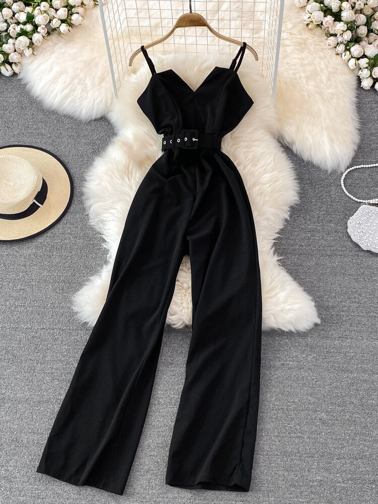 Sleeveless High Waist V-Neck Wide Leg Jumpsuit