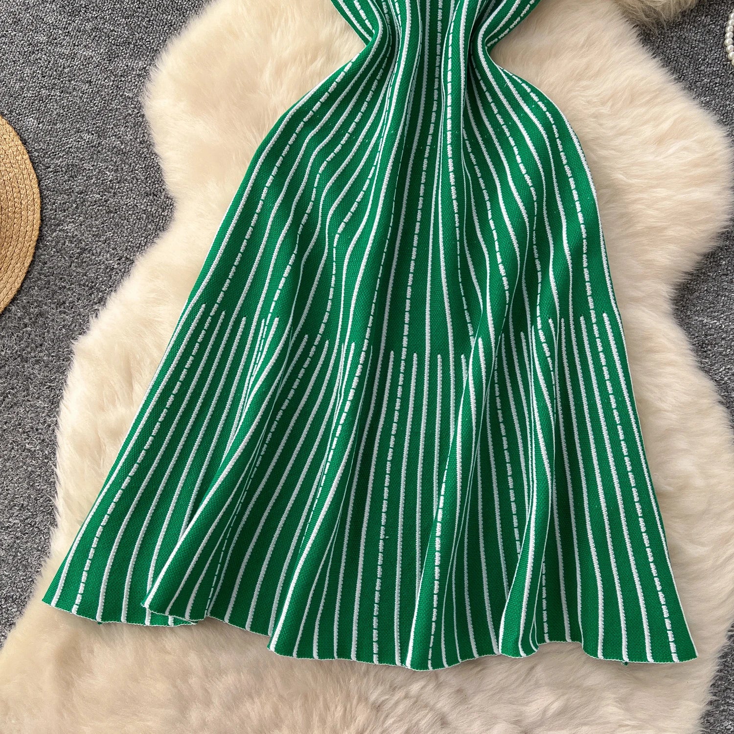 Knitting Stripe Sleeveless Slim Fit A Line Tank Dress