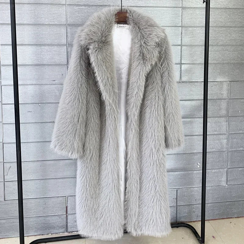 Long Faux Fur Turn Down Thick Coat