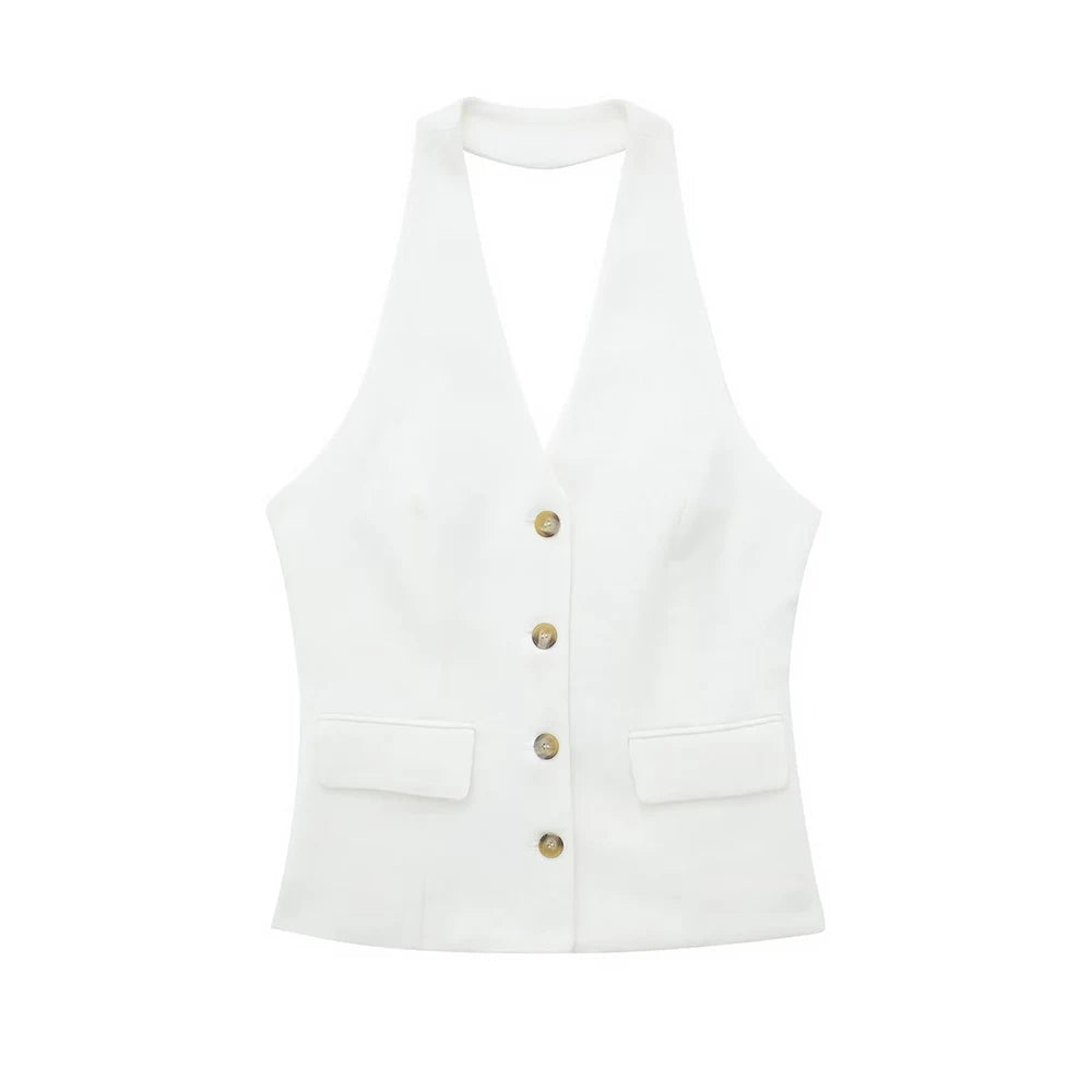 Single Breasted Vest + High Waisted Casual Trousers Set