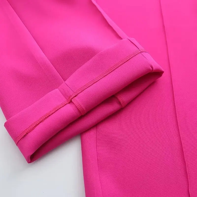 Long Sleeve Belt Bow Blazers Suit Coat Chic Female High Waist Trousers Two Piece Sets