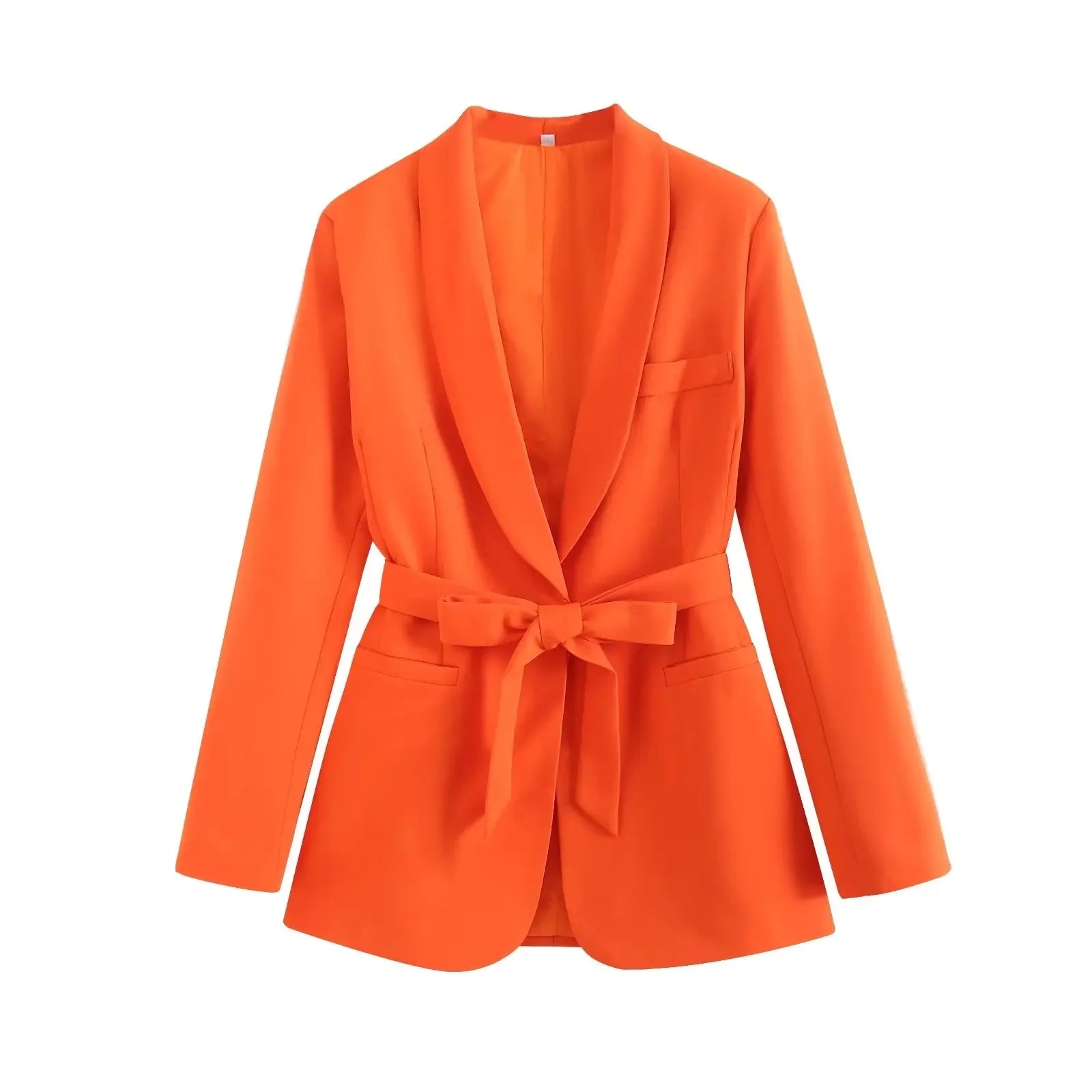 Long Sleeve Belt Bow Blazers Suit Coat Chic Female High Waist Trousers Two Piece Sets