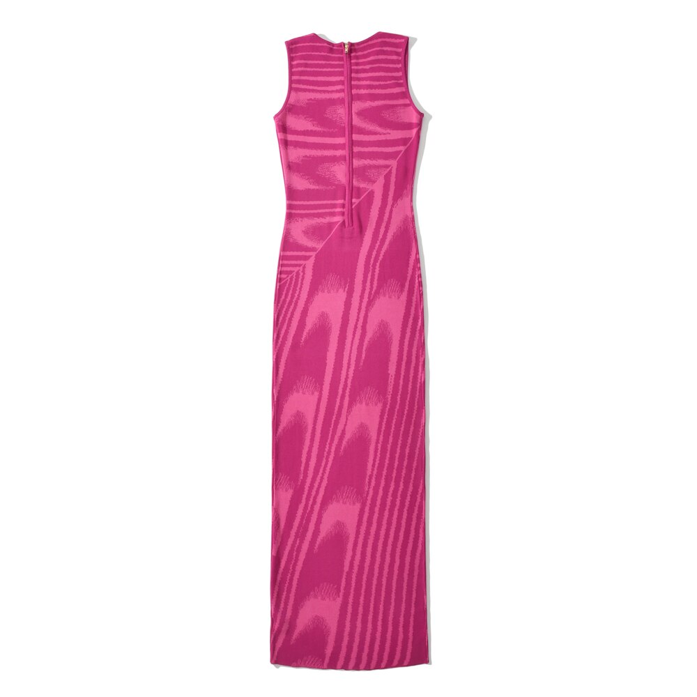 Abstract Knitted Sleeveless Stretchable Slim Maxi Dresses