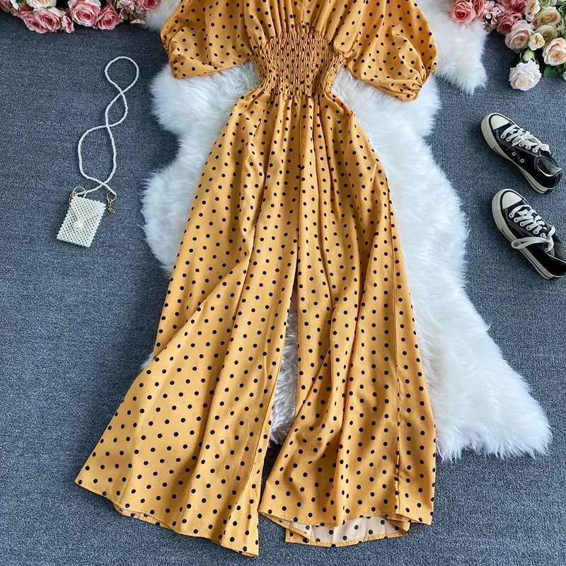 V Neck Dolman Sleeves Floral Print Wide Leg Jumpsuit