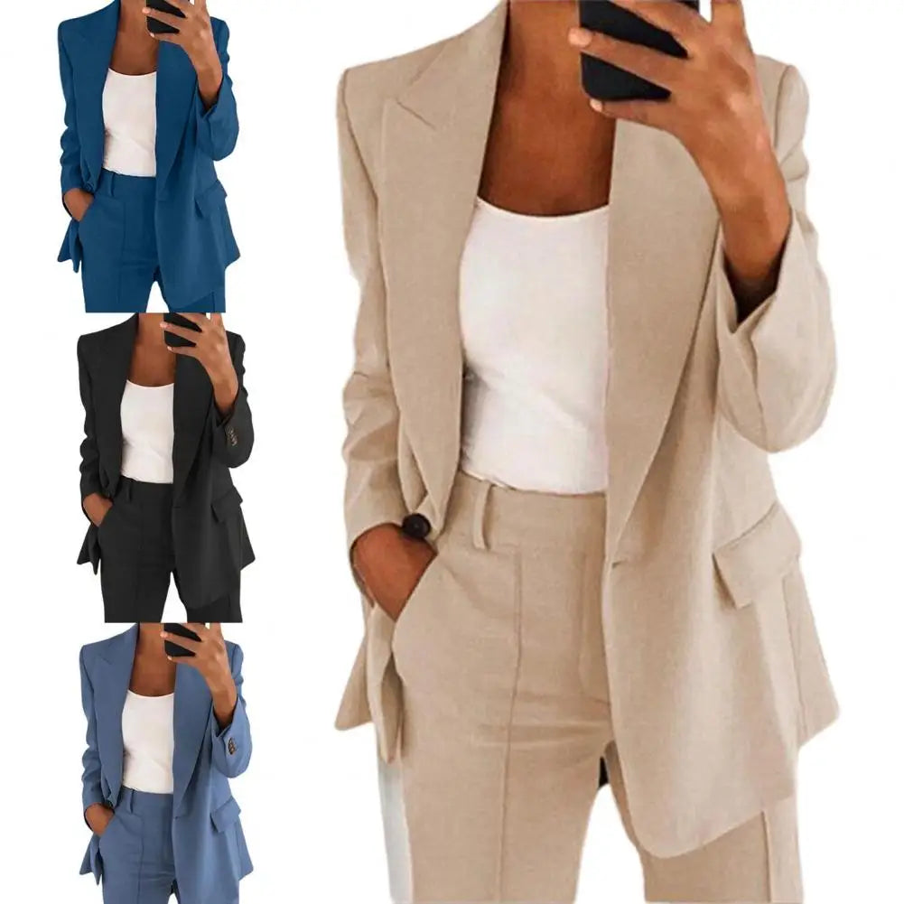 Elegant Turndown Collar Long Sleeve Buttons Blazer Jacket