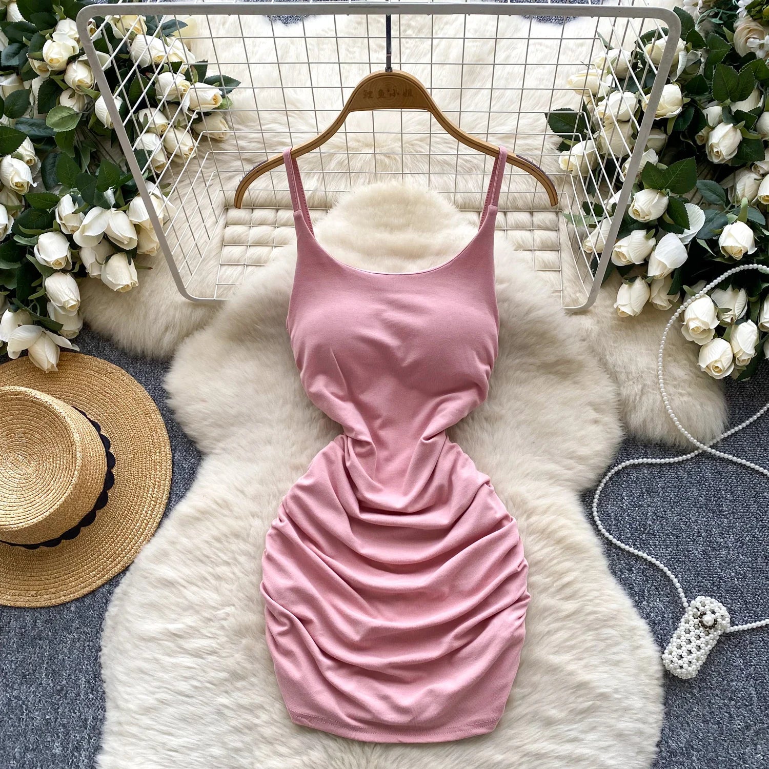 pleated sleeveless slim Vintage pencil dress